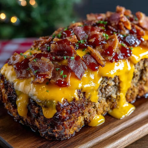 A hearty bacon cheeseburger loaf with cheese and bacon on top.