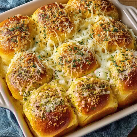 A dish of cheesy Hawaiian garlic rolls.
