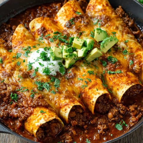 A plate of beef enchiladas with red sauce.