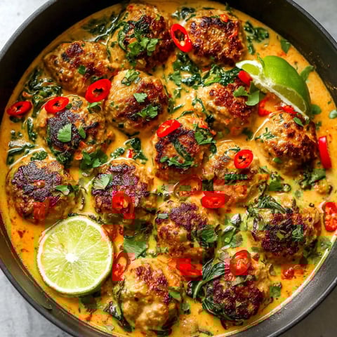 A bowl of meatballs in a coconut curry.