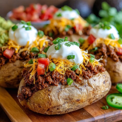 Baked potatoes with cheese and sour cream.