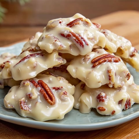 A stack of pecan pralines on a plate.