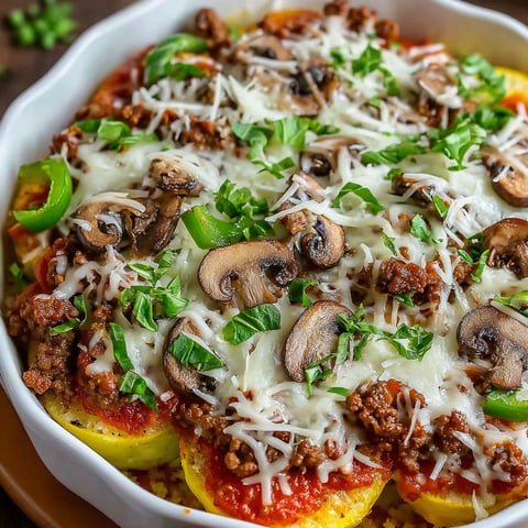 A bowl of food with mushrooms and cheese.