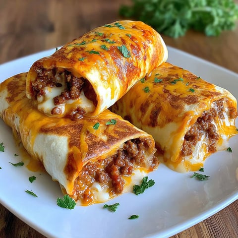 Two loaded cheesy pocket tacos on a plate.