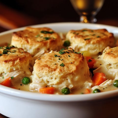 A bowl of food with biscuits and chicken.