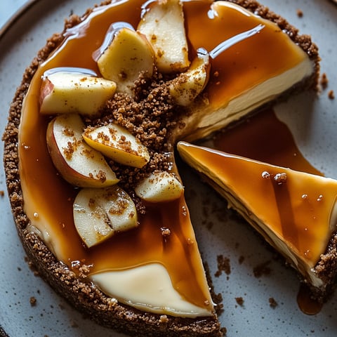 A slice of caramel apple cheesecake.
