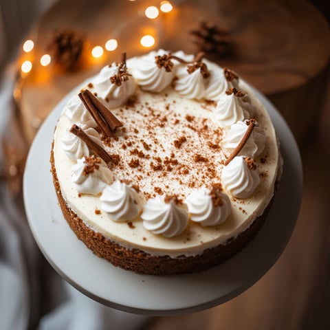 A slice of gingerbread cheesecake with white icing.