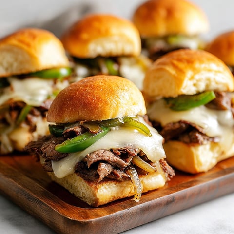 A plate of Philly Cheesesteak Sliders.