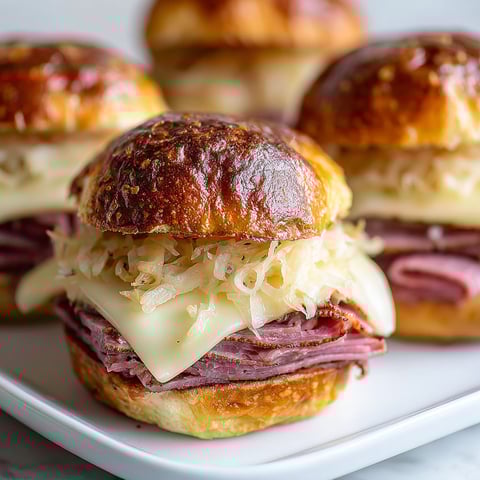 A plate of Reuben sliders.