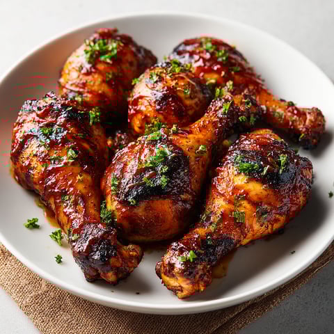 A plate of BBQ chicken drumsticks.