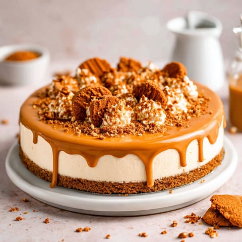 A slice of No Bake Biscoff Cheesecake.