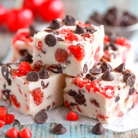 A close up of a piece of Cherry Garcia Fudge.