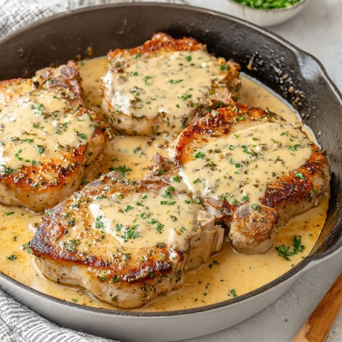 A pan of garlic Parmesan pork chops.