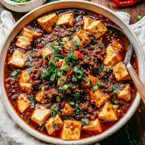 A bowl of authentic Mapo Tofu.