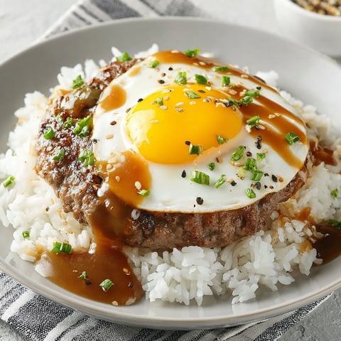 A plate of food with rice and an egg on top.