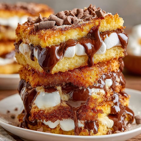 A stack of deep fried s'mores delight.