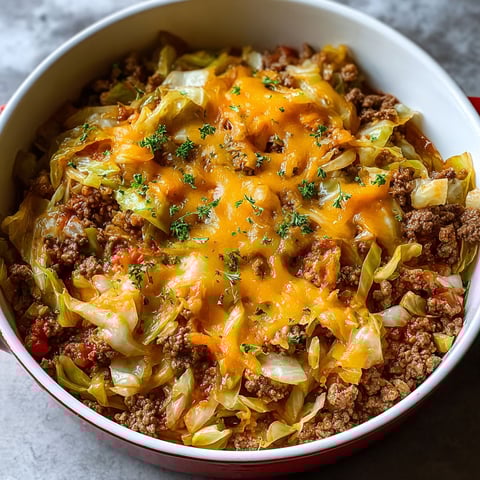 A bowl of cheesy cabbage casserole.
