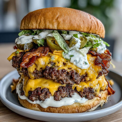 A double-decker jalapeño smash on a plate.