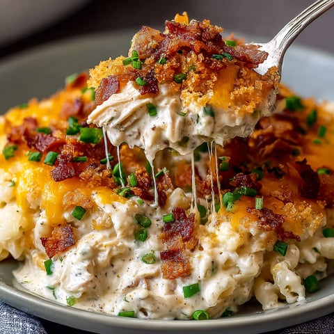 A plate of creamy crack chicken bake with bacon and cheese.