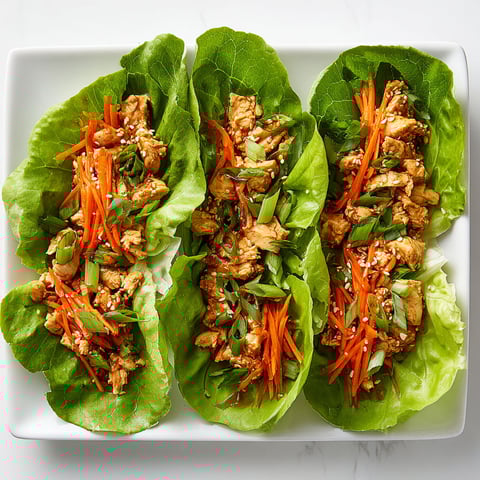 A plate of Thai chicken lettuce wraps.