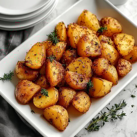 A white plate with a bowl of garlic potatoes.